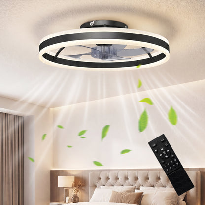 Ceiling Fan with Light and Remote, LED Mount Ceiling Fan with 3 Colour Temperatures, 6 Speed, 50 cm, Black