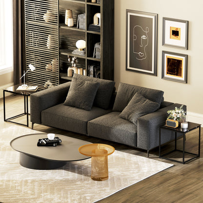Nest of Tables, Set of 2 Coffee Table, Side Tables with Tempered Glass Desktop and Metal Frame for Living Room, Bedroom