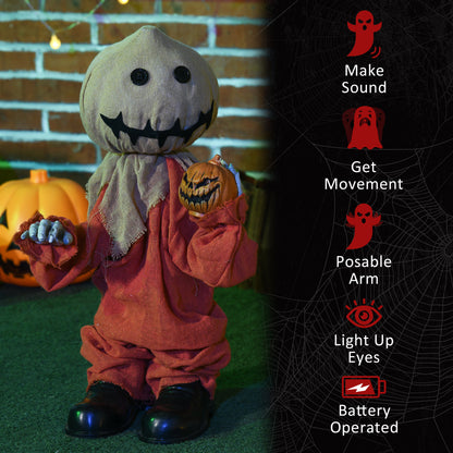 77cm Halloween Scarecrow Decoration, Outdoor Activated Prop with Light Up Eyes, Sound Activated