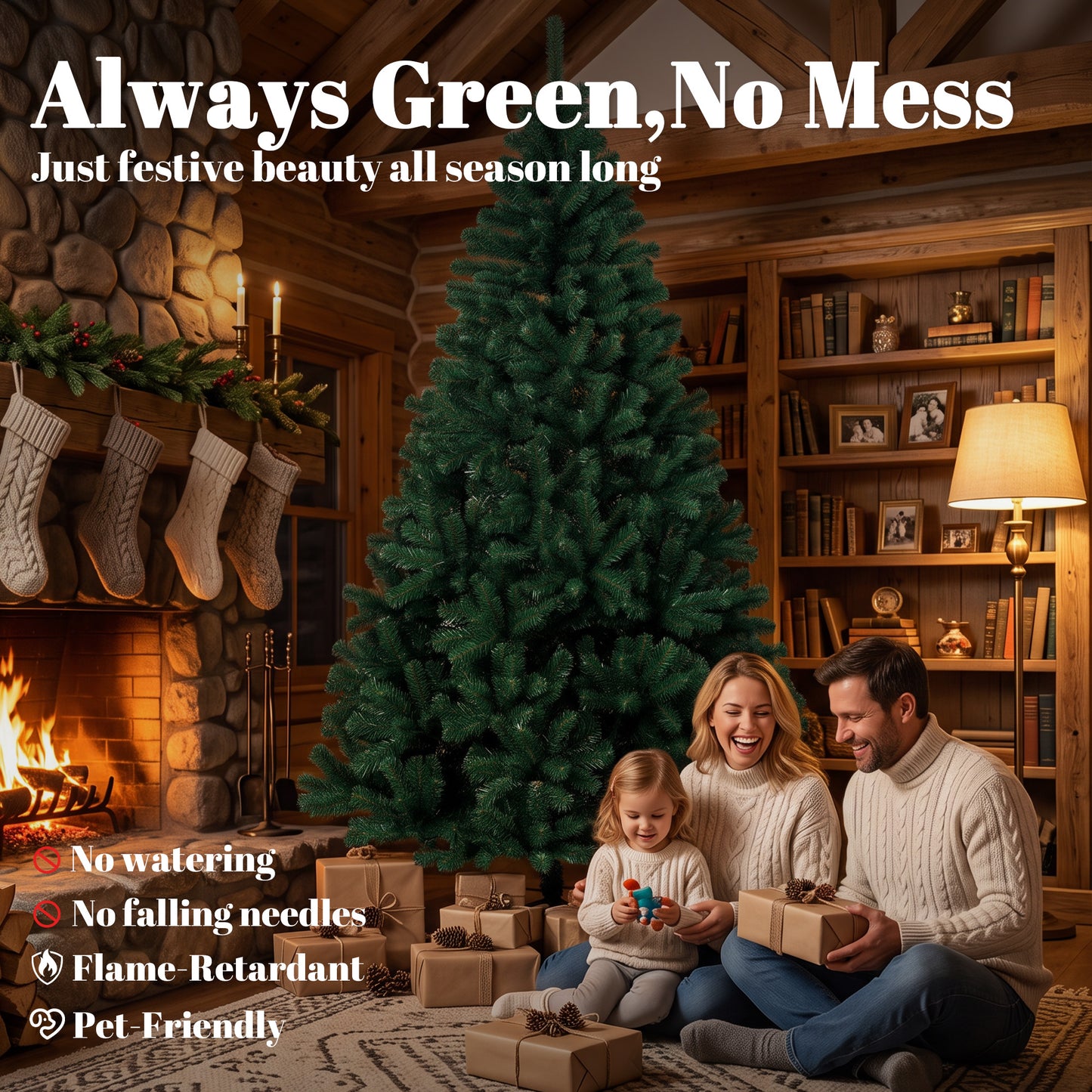 7ft Artificial Christmas Tree, Fir Hinged Xmas Tree with 1100 Branch Tips, Foldable Steel Stand, Green