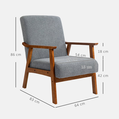 Armchair with Wide Seat, Boucle Accent Chair, Thick Padded Occasional Chair