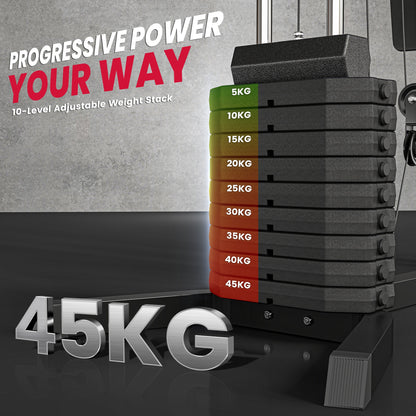 Multi-Exercise Gym Station, with 45kg Weight Stack, for Full Body Workout
