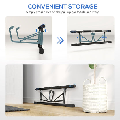 Pull-Up Bar, No-Drilling Chin-Up Bar, Push-Up Stand with Resistance Bands, Padded Handles for Home Gym Exercise, Blue