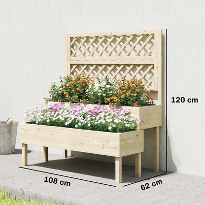 Raised Garden Bed 2-Tier Stepped Design Planter Box with Trellis for Climbing Plants 108x62x120 cm