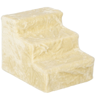 Three-Step Dog Stairs, with Washable Plush Cover, for High Bed Sofa, Dog Stairs for Small Dog and Cat - Beige