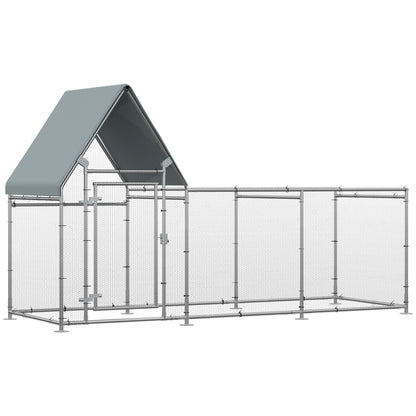 Walk In Chicken Run Chicken Coop, Large Poultry Cage Hen House for 6-8 Chickens Outdoor w/ Water-Resist Cover 302 x 107 x 172