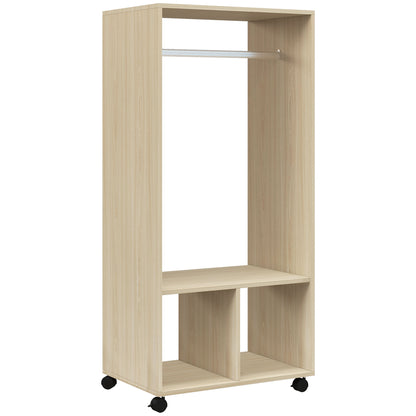 Open Wardrobe on Wheels, Bedroom Wardrobe with Clothes Hanging Rail, 2 Storage Shelves, Mobile Garment Rack for Cloakroom
