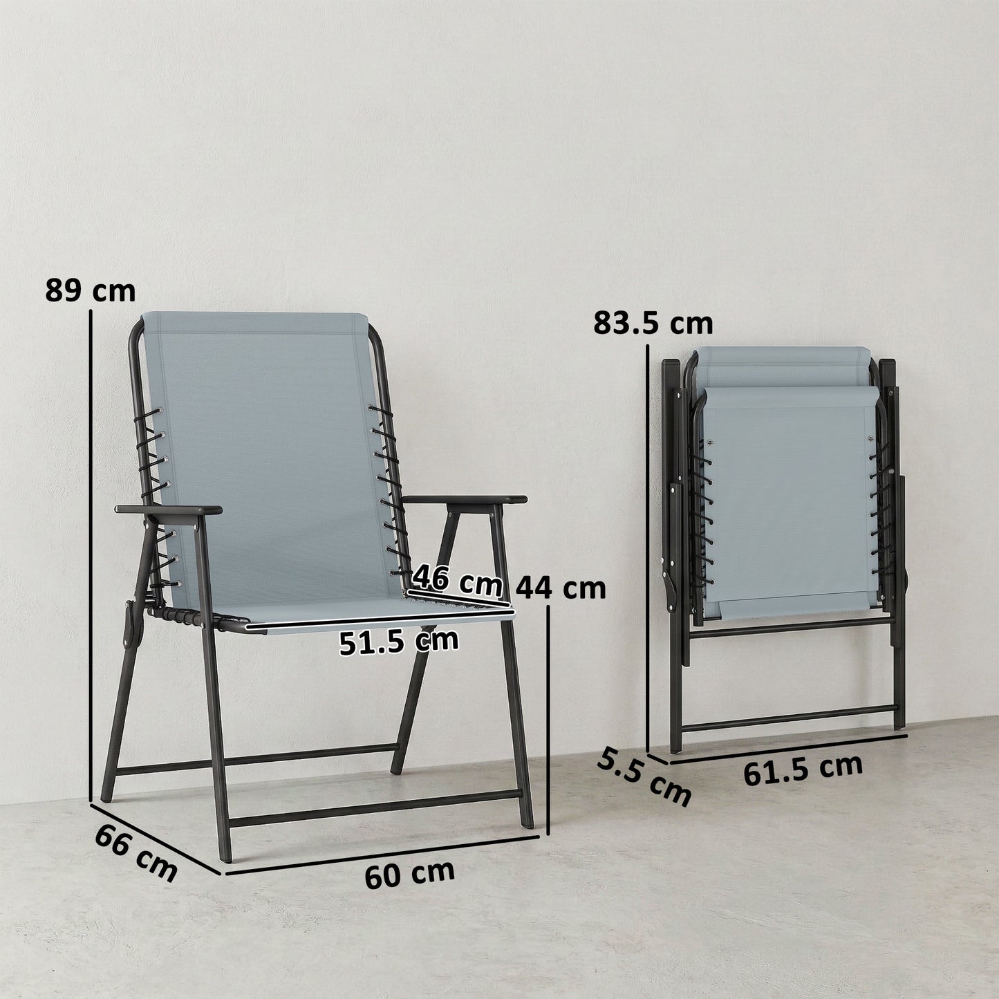 Folding Garden Chairs Set of 4, Outdoor Dining Chairs with Wide Texteline Seat, High Back and Armrests, Light Grey