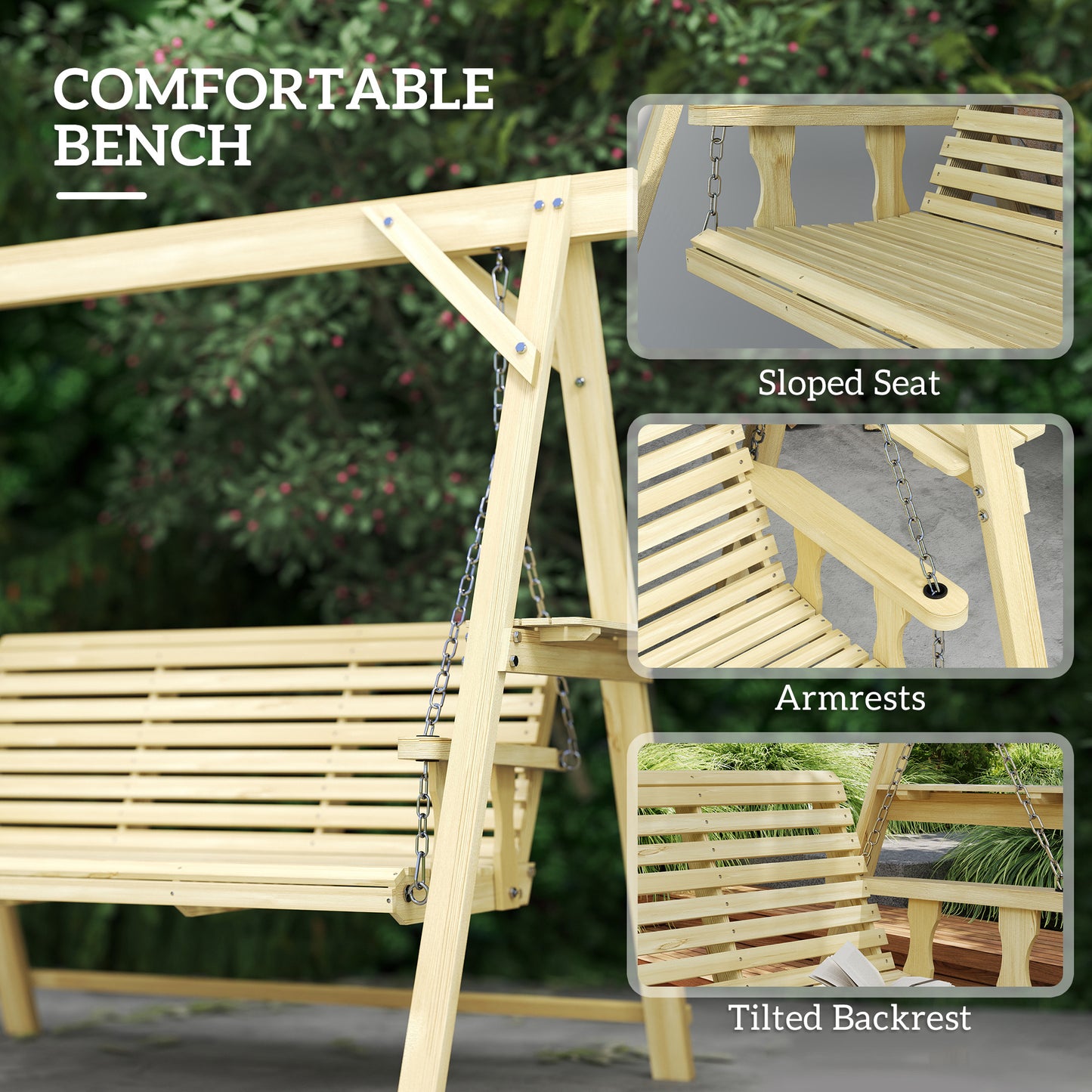 Three-Seater Wooden Swing Bench