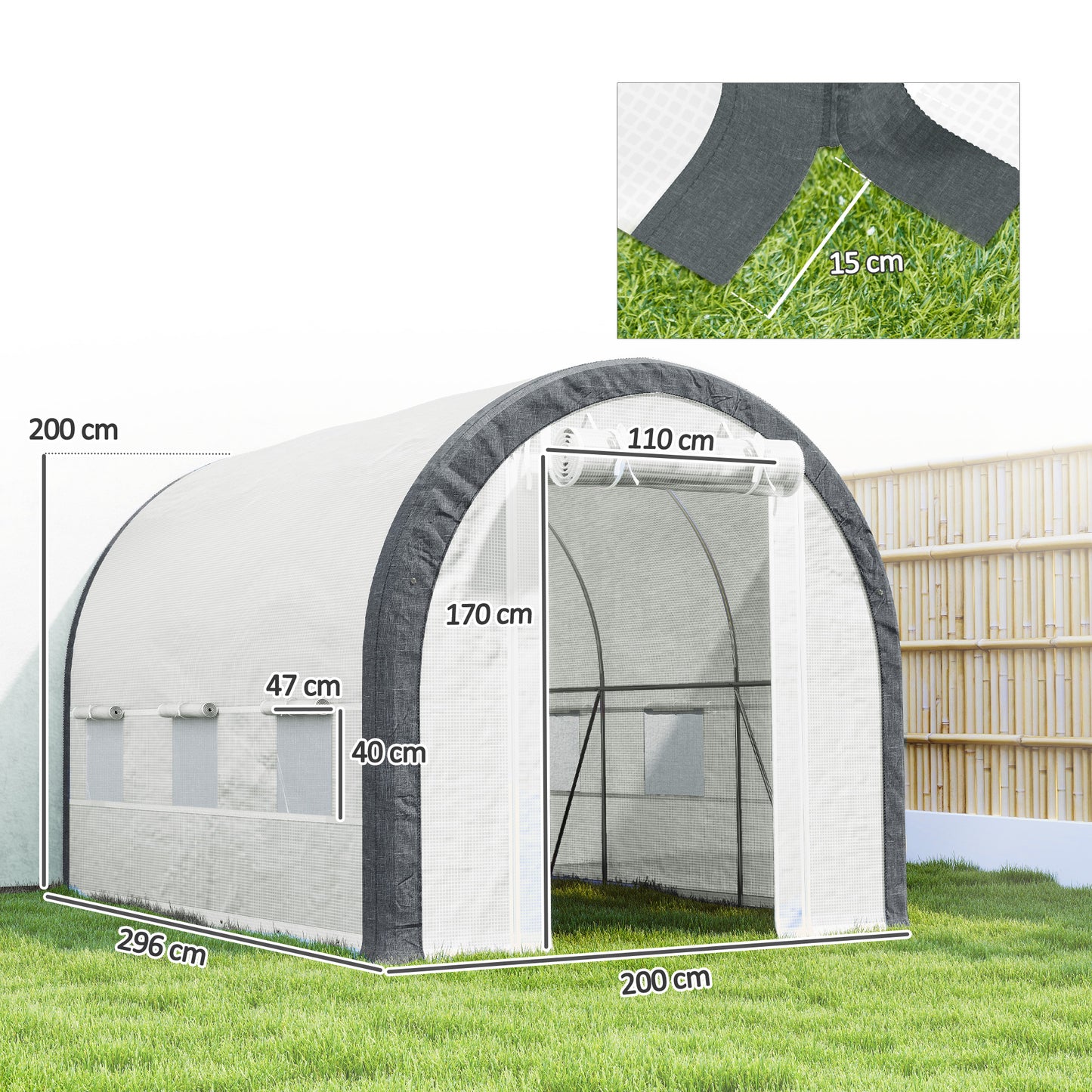 3 x 2(m) Walk-In Tunnel Greenhouse, with Accessories - White
