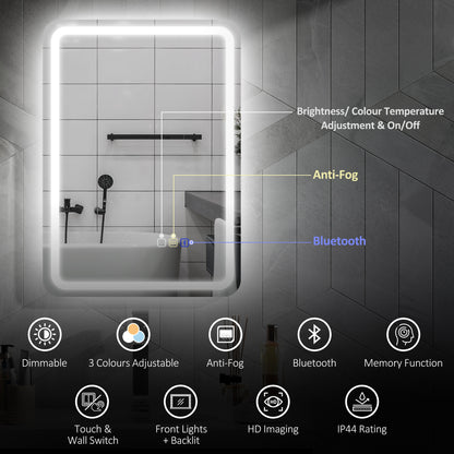 70 x 50 cm Bluetooth Bathroom Mirror - Silver-Tone