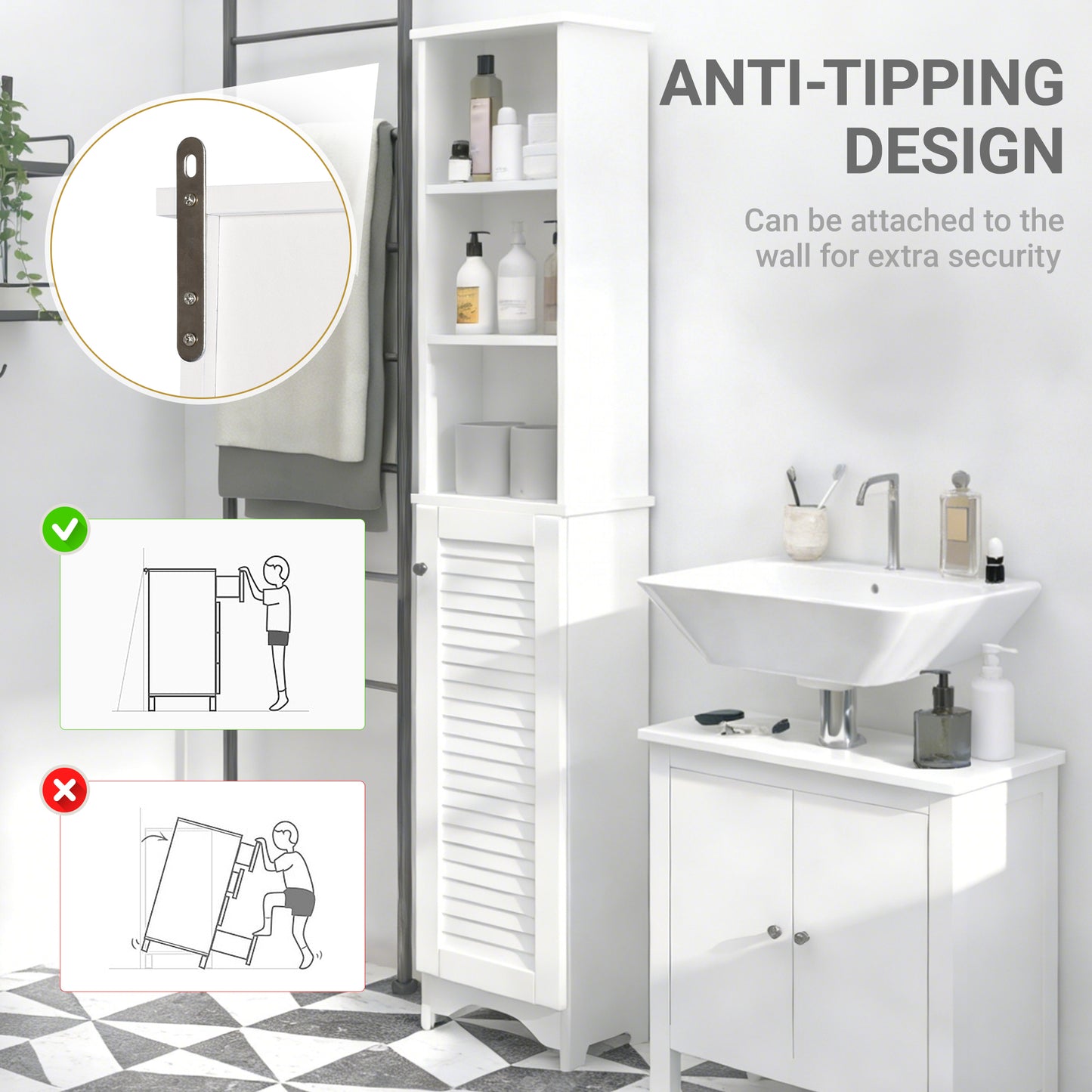 Tall Bathroom Cabinet, Freestanding Slim Bathroom Storage Unit with Adjustable Shelves and Shutter Door