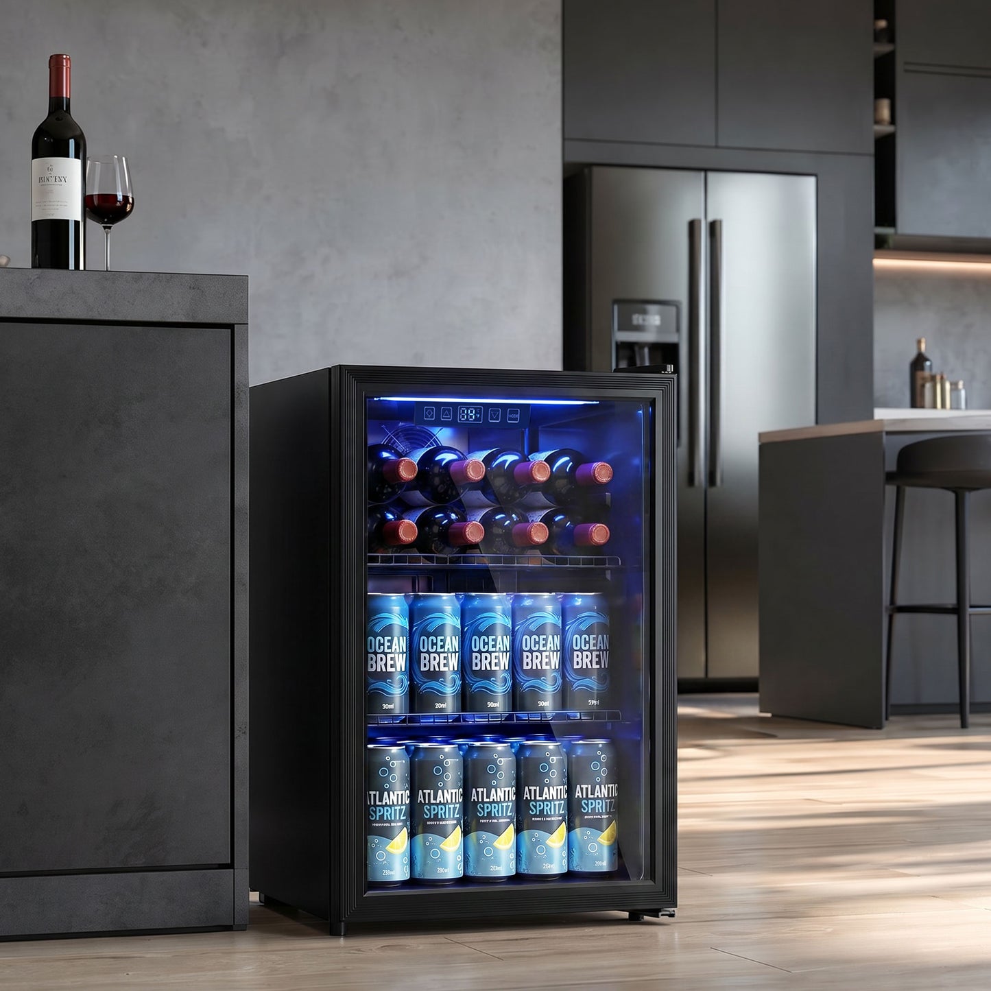 70L Drinks Fridge, 70 Can Under Counter Freestanding Beer Fridge with LED Light