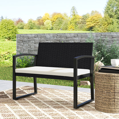 Two-Seater Rattan Garden Bench - Beige