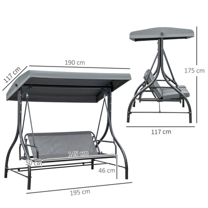 3 Seater Garden Swing Chair, 2 in 1 Convertible Patio Swing Seat Bed with Adjustable Canopy, Cushions and Metal Frame
