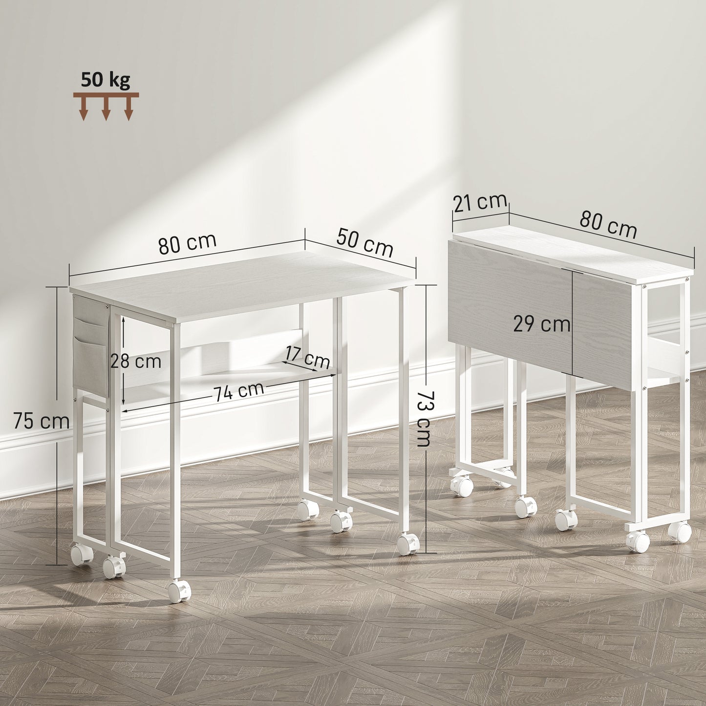 80 cm Drop Leaf Writing Work Desk - White