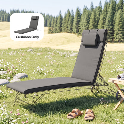 Garden Sun Lounger Cushion Replacement Soft Sunbed Reclining Chair Relaxer Pad with Pillow, Cushion ONLY - Grey