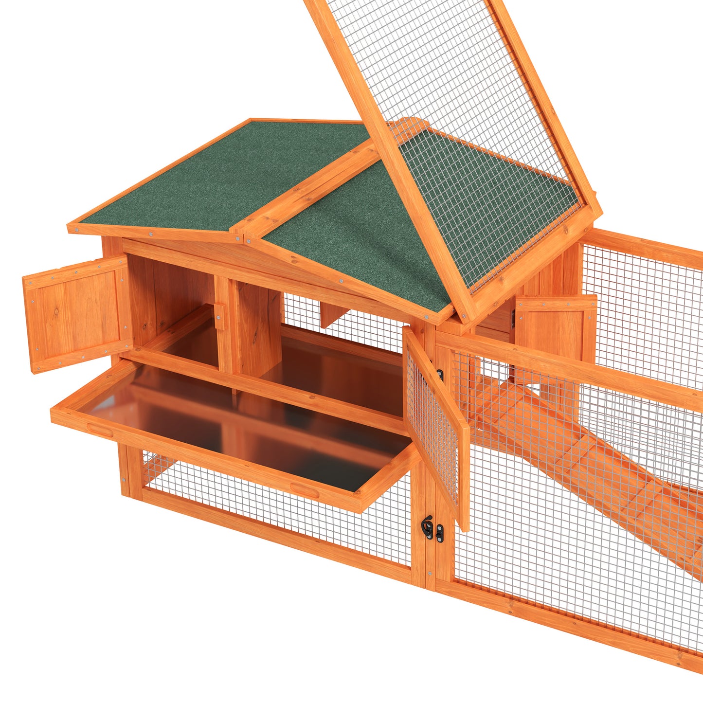 Rabbit Hutch with Run Wooden Guinea Pig Hutch Outdoor Bunny Cage Hide House with Sliding Tray, Hay Rack, Ramp