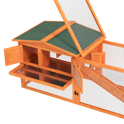 Rabbit Hutch with Run Wooden Guinea Pig Hutch Outdoor Bunny Cage Hide House with Sliding Tray, Hay Rack, Ramp