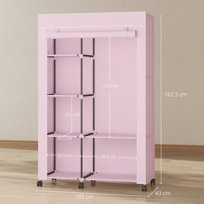 Fabric Wardrobe w/ Shelves Hanging Rail Foldable Wardrobe Pink