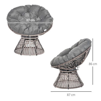 360° Swivel Rattan Papasan Moon Bowl Chair Round Lounge Garden Wicker Basket Seat with Padded Cushion Oversized for Outdoor I