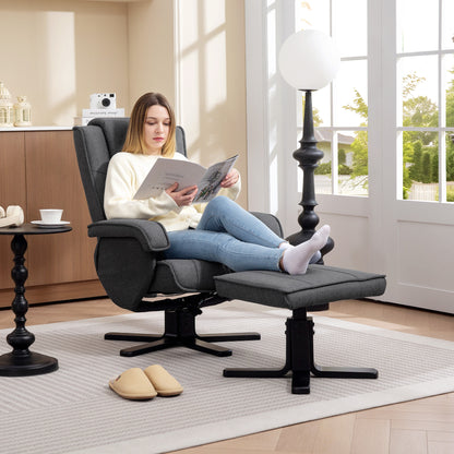Swivel Recliner Chair with Footstool - Charcoal Grey Linen