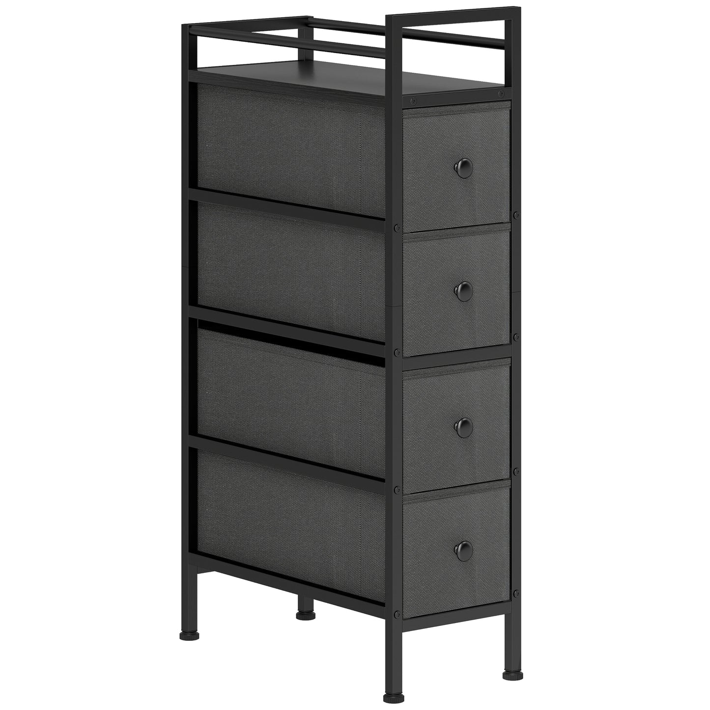 4 Drawer Fabric Dresser Chest of Drawers, Slim Storage Cabinet with Steel Frame for Small Spaces, Bedroom, Black
