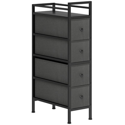 4 Drawer Fabric Dresser Chest of Drawers, Slim Storage Cabinet with Steel Frame for Small Spaces, Bedroom, Black