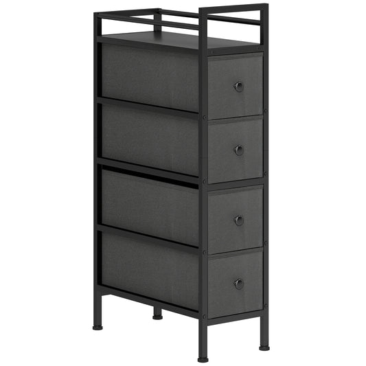 4 Drawer Fabric Dresser Chest of Drawers, Slim Storage Cabinet with Steel Frame for Small Spaces, Bedroom, Black