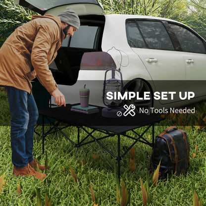 Two-Seater Portable Aluminium Table, with Roll-Up Tabletop and Bag - Black