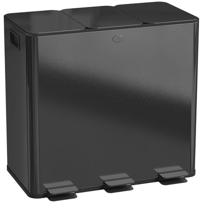 3 x 20L Pedal Bin, Steel Triple Kitchen Bin with Soft Close Lid, Removable Inner Buckets, Fingerprint-Proof, Black