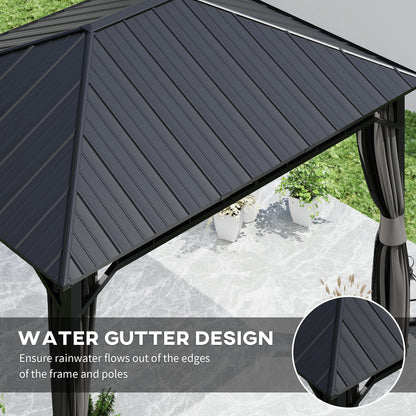 3 x 4m Hardtop Gazebo with Galvanised Steel Roof and Water Gutter, Waterproof Permanent Pavilion Garden Gazebo