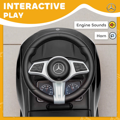 Official Mercedes-Benz Ride On Car, Foot to Floor Sliding Walker with Horn, Engine Sounds and Under-Seat Storage, Black