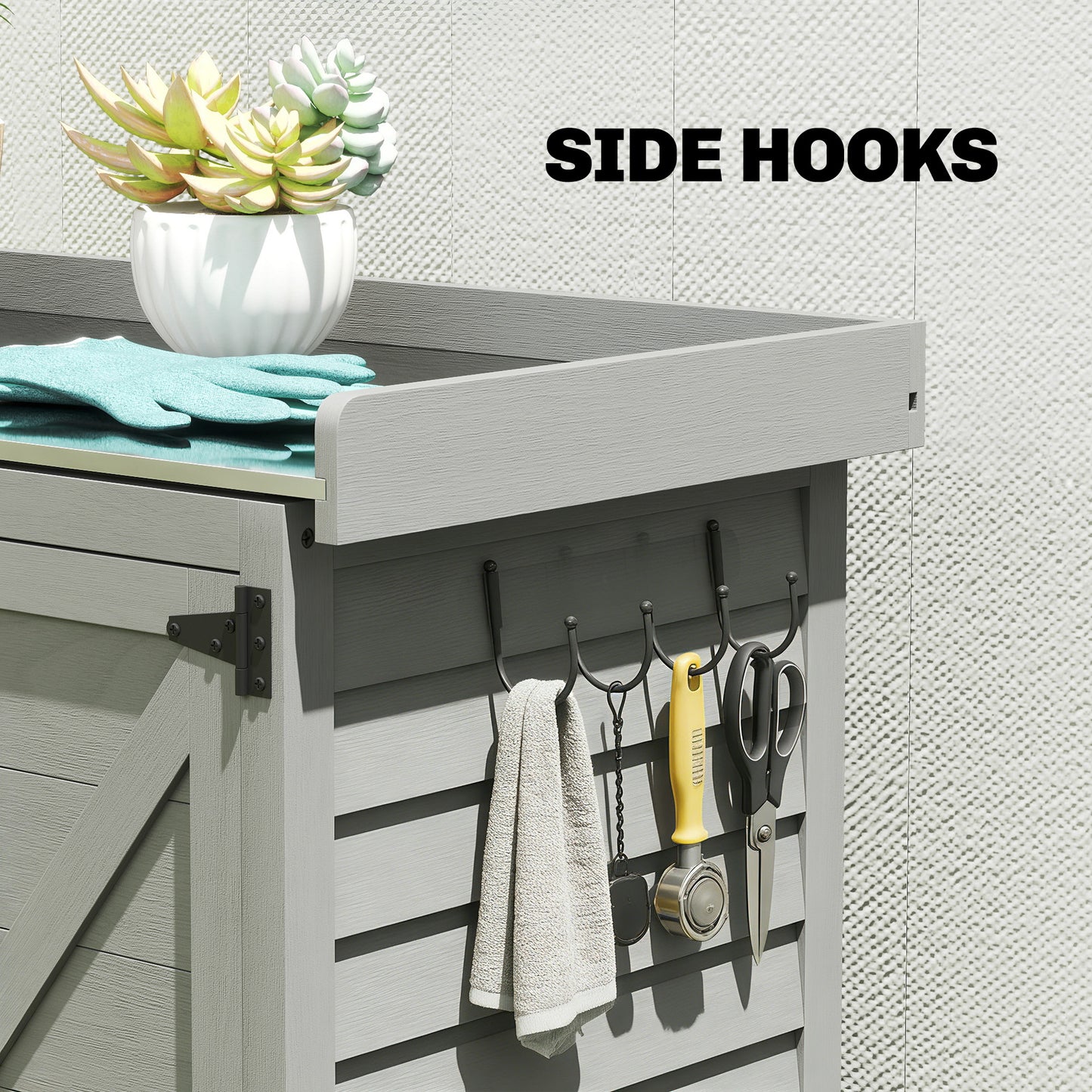 Wooden Garden Shed, Garden Tool Storage Shed with Shelf and Side Hooks, 71.5 x 39 x 95 cm, Grey
