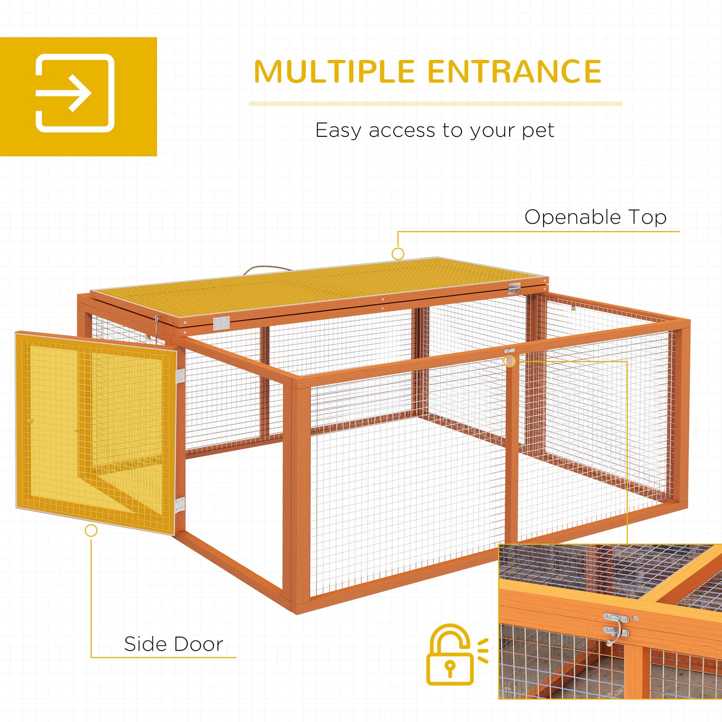 Wooden Folding Rabbit Hutch, for 2-3 Rabbits - Orange