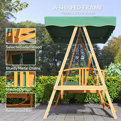 3 Seater 2-in-1 Wooden Garden Swing Seat Swing Chair, Outdoor Convertible Hammock Bench w/cushion, Furniture Lounger Bed