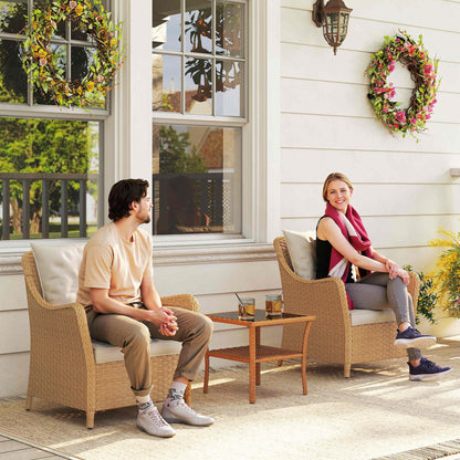 Rattan Garden Chairs Set of 2, Outdoor Rattan Chairs with Cushions, Armrests and High Back