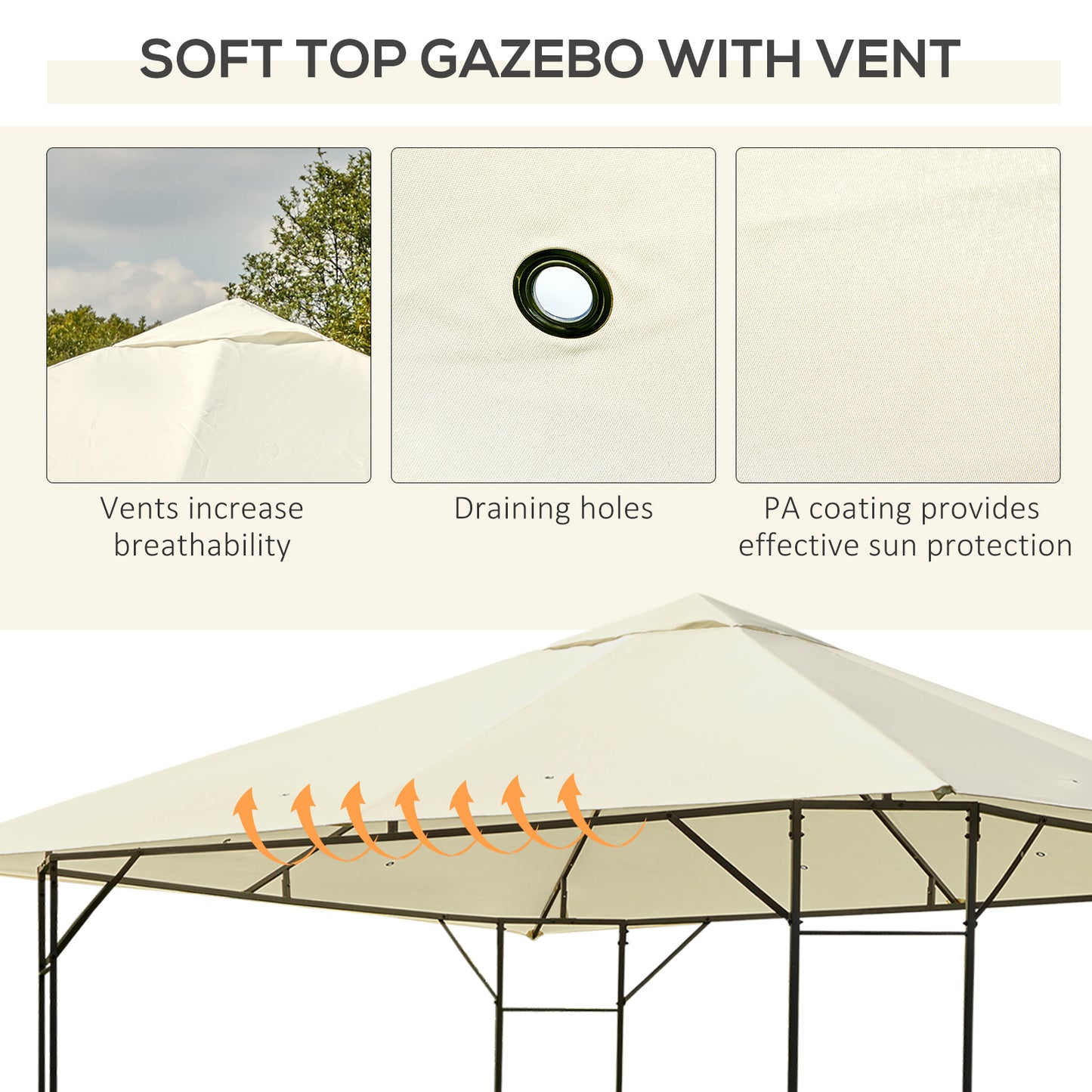 3 x 3 Meters Patio Garden Metal Gazebo Marquee Steel Frame with Canopy Awning Tent Water Resistant Cream