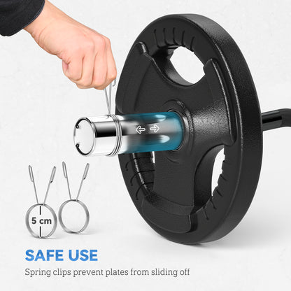 120cm EZ Barbell Bar for 5cm Weight Plates, with Spring Clips, 8kg