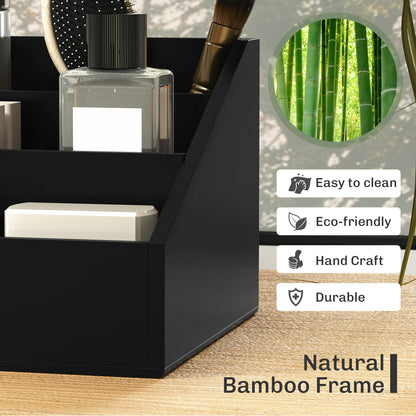 Desk Organiser Holder, Bamboo Multi-Function Storage Caddy with 7 Storage Compartments and 2 Drawers for Home Office Stationa