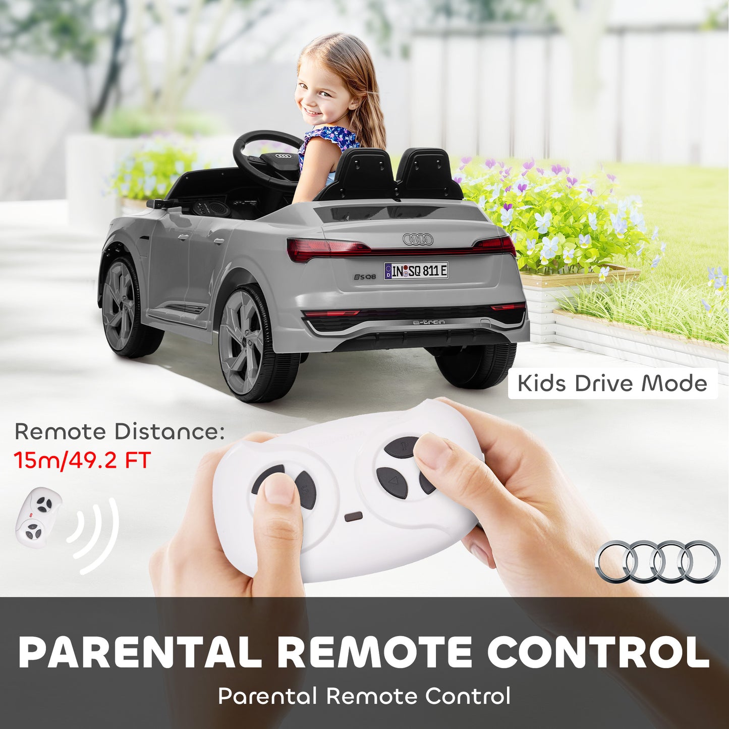 Audi Q8 e-tron Sportback Licensed 12V Ride on Car w/ Remote, 4 Spring Suspension Wheels, Headlamps, Music, Horn - Grey
