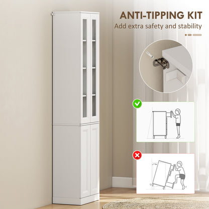 Tall Bathroom Storage Cabinet, 6-Tier Slim Bathroom Cabinet with Adjustable Shelf, 4 Soft-Close Doors, White