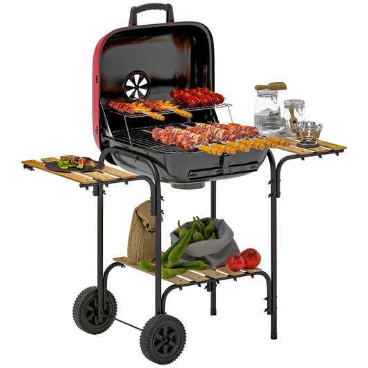 Charcoal Barbecue Grill Portable BBQ Grill with 1840 cm² Cooking Area, 3 Shelves, Adjustable Vent, Lockable Lid