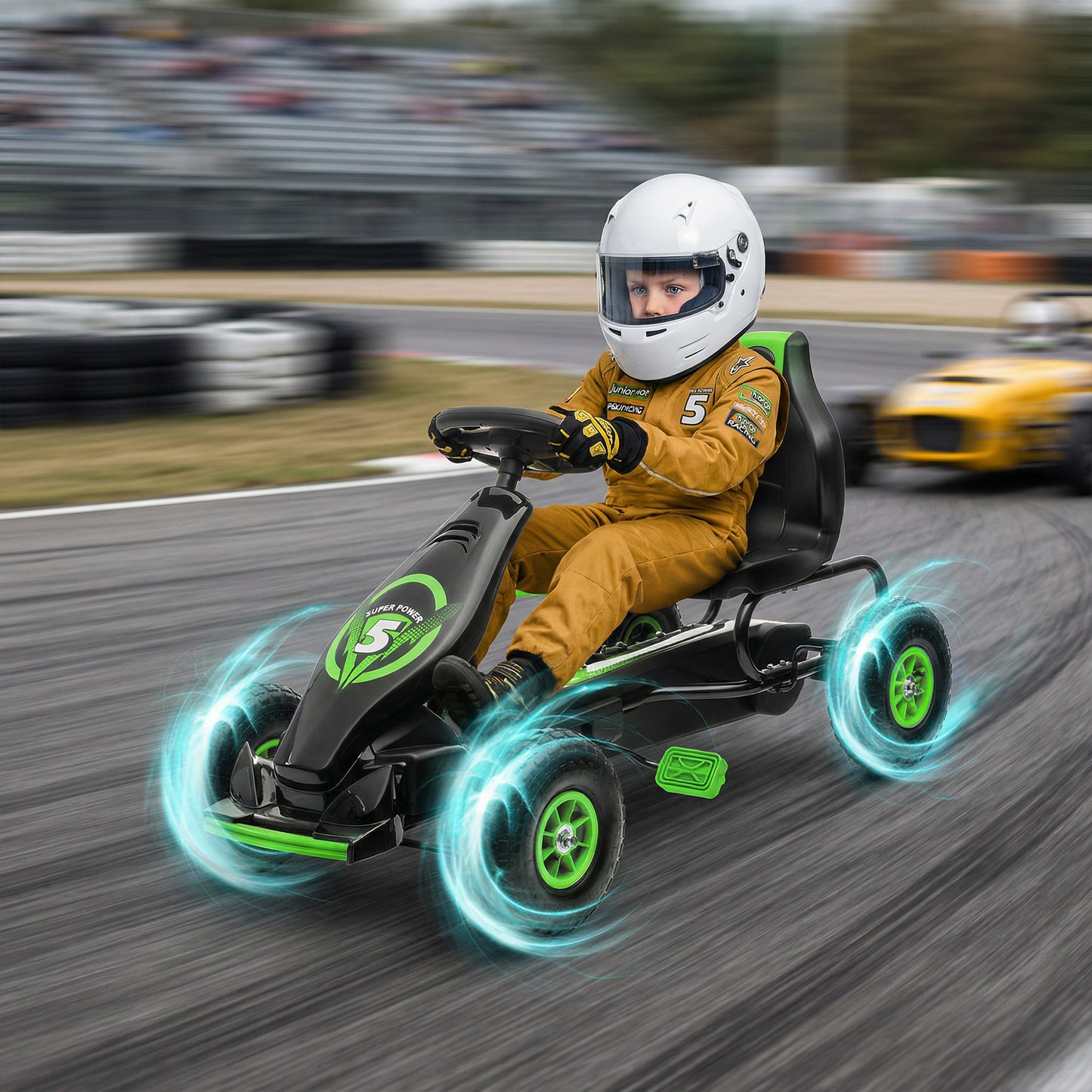 Kids Pedal Go Kart, with Adjustable Seat, Inflatable Tyres - Green
