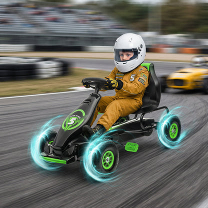Kids Pedal Go Kart, with Adjustable Seat, Inflatable Tyres - Green