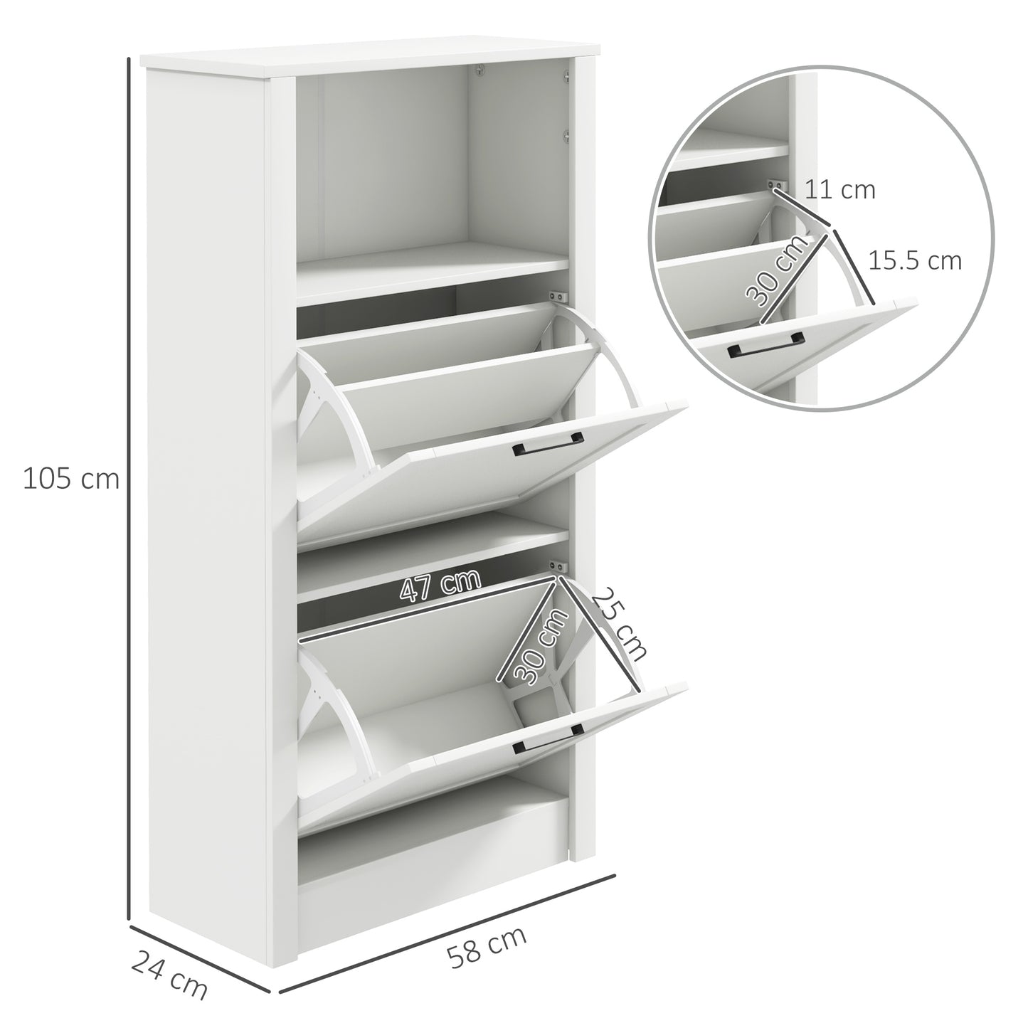 Modern Shoe Cabinet with 2 Flip Drawers and Adjustable Shelves, Narrow Shoe Storage Cabinet with Open Compartment