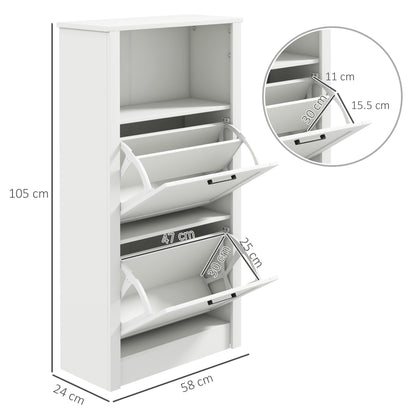 Modern Shoe Cabinet with 2 Flip Drawers and Adjustable Shelves, Narrow Shoe Storage Cabinet with Open Compartment