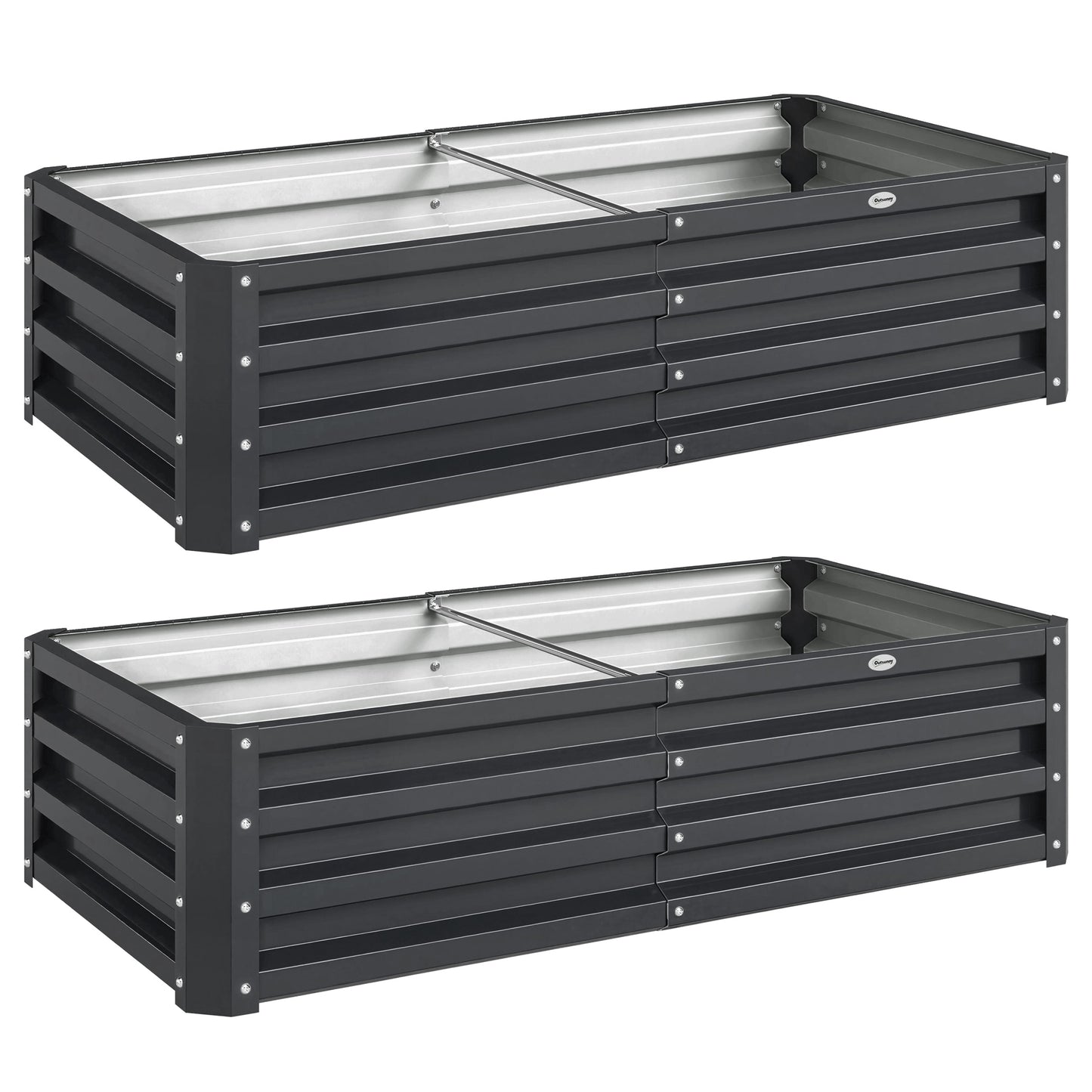 Set of 2 Raised Beds for Garden, Galvanised Outdoor Planters for Herbs Vegetables, Use for Patio Balcony, Grey