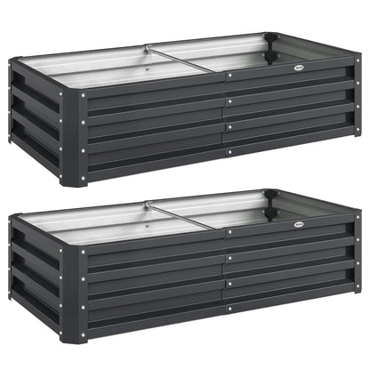 Set of 2 Raised Beds for Garden, Galvanised Outdoor Planters for Herbs Vegetables, Use for Patio Balcony, Grey