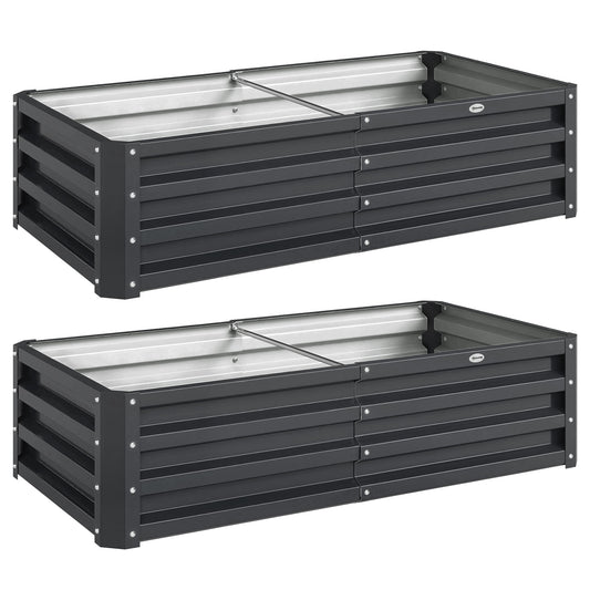 Set of 2 Raised Beds for Garden, Galvanised Outdoor Planters for Herbs Vegetables, Use for Patio Balcony, Grey